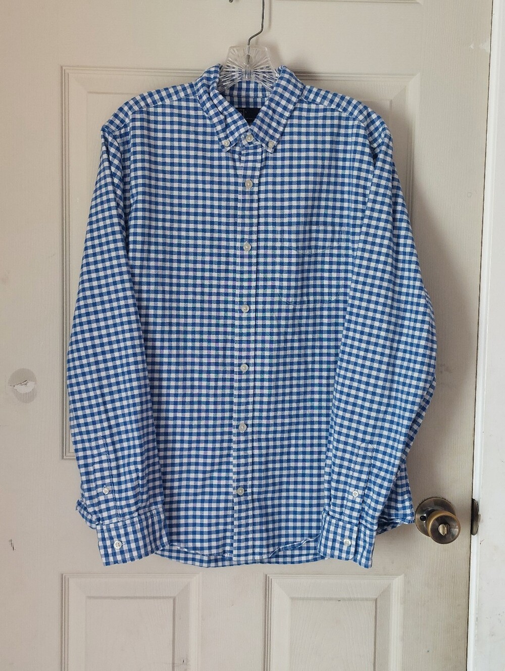 GAP Blue White Gingham Checks Button Front Cotton Shirt Size L